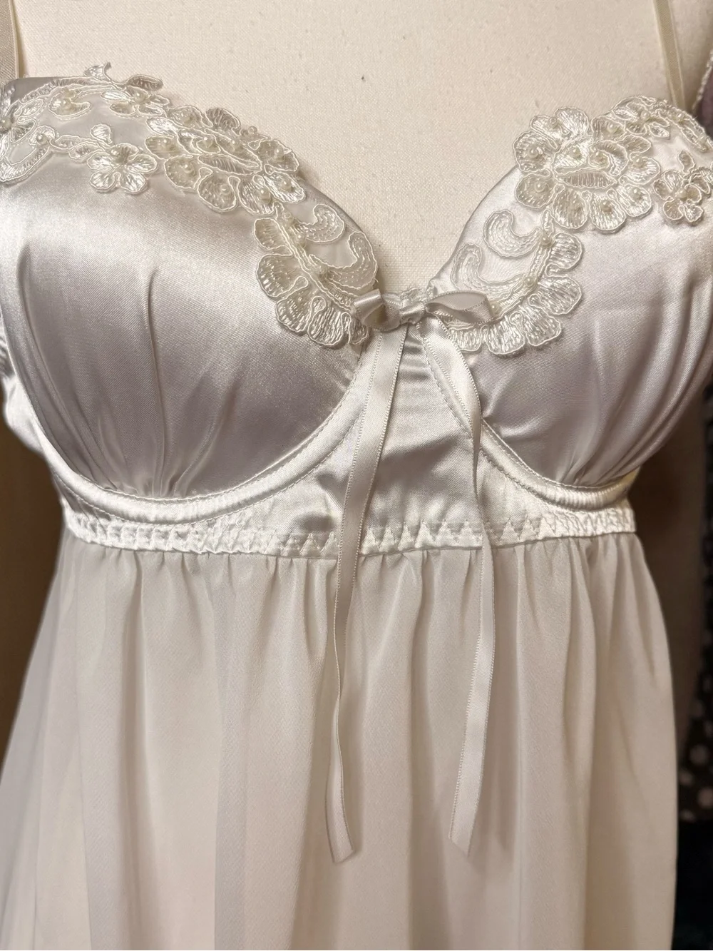 Linea Donatella Ivory Lace-Trim Satin & Chiffon Chemise